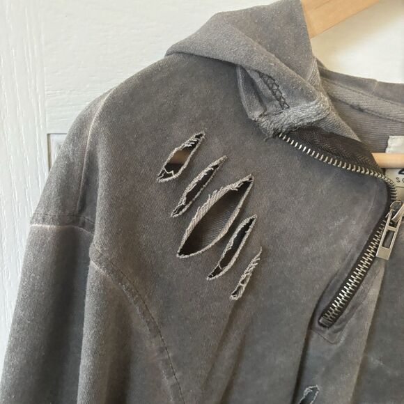 Men Thrashed Quarter Zip Pullover Hoodie Gray Size XL Grunge Punk Distressed 90s - Picture 6 of 14